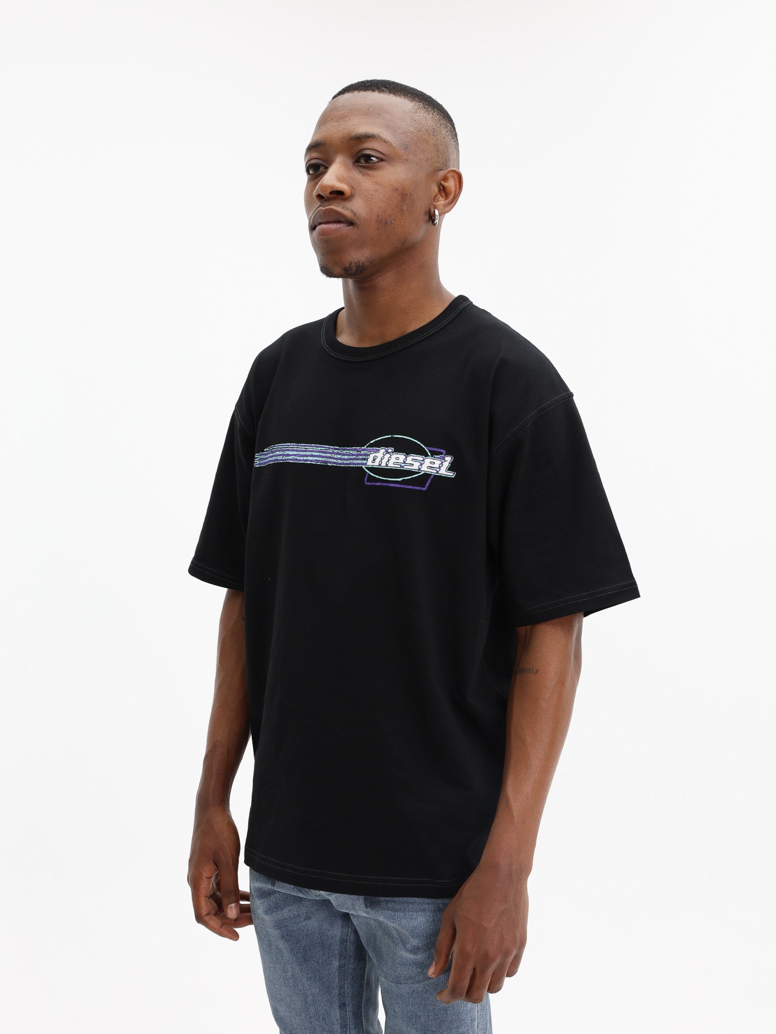 Diesel T-Shirt Flocked Logo Graphics Black